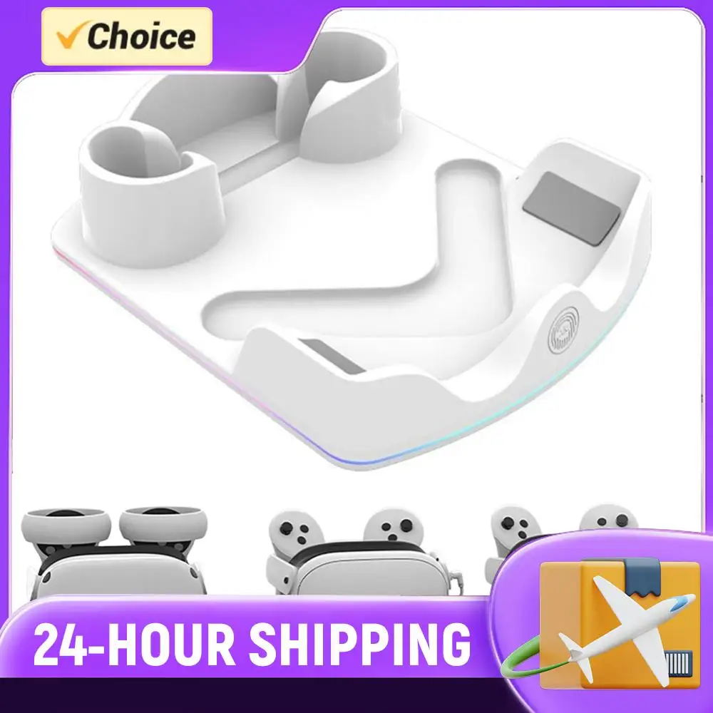 

Зарядная док-станция для Meta Quest 3S с RGB-подсветкой, подставка для гарнитуры и держатель для контроллеров