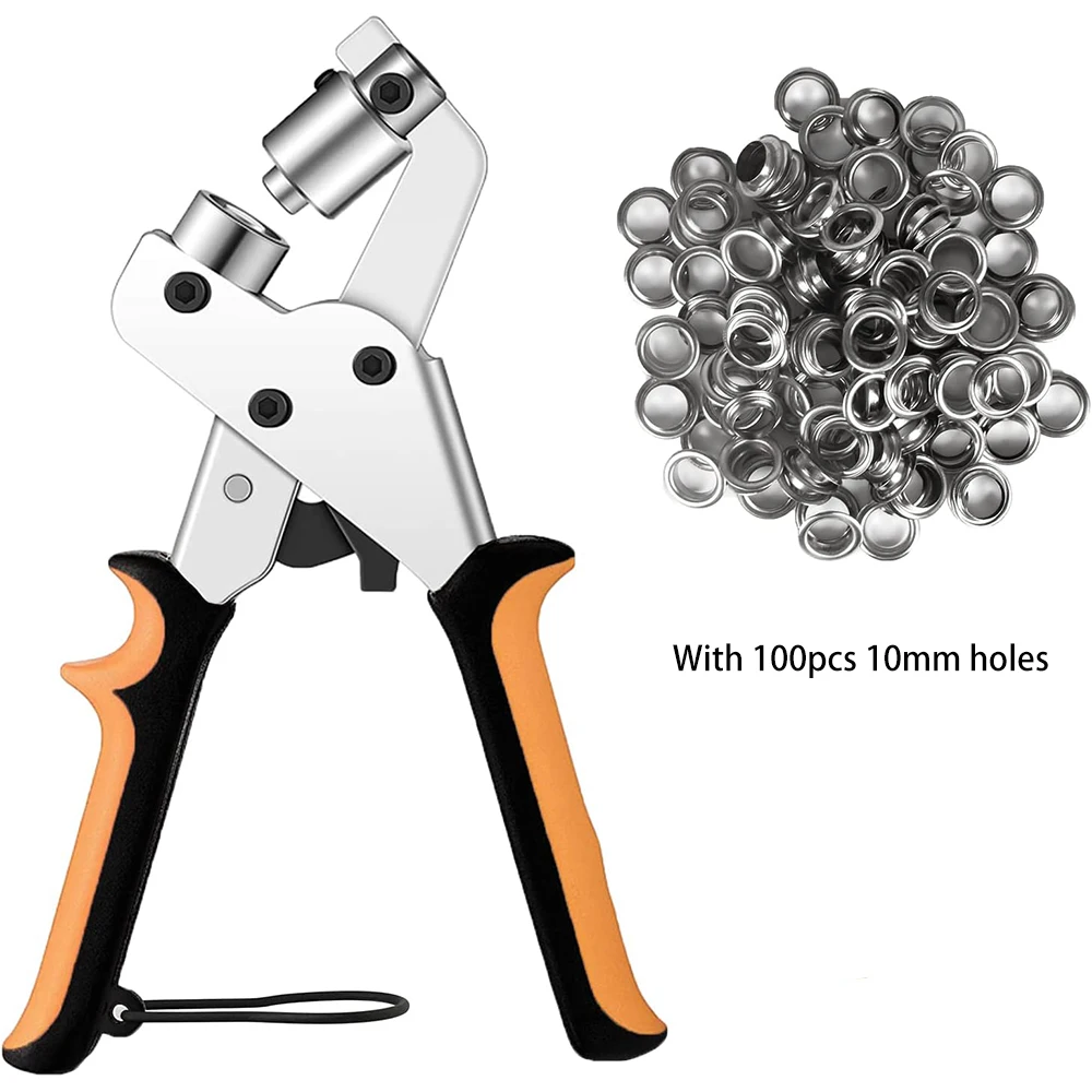 EyeletPlier With 100pcs 10mm Holes Manual Press Hole Punch Pliers For Tarp Canvas Tents Awning Grommet Tool Kit