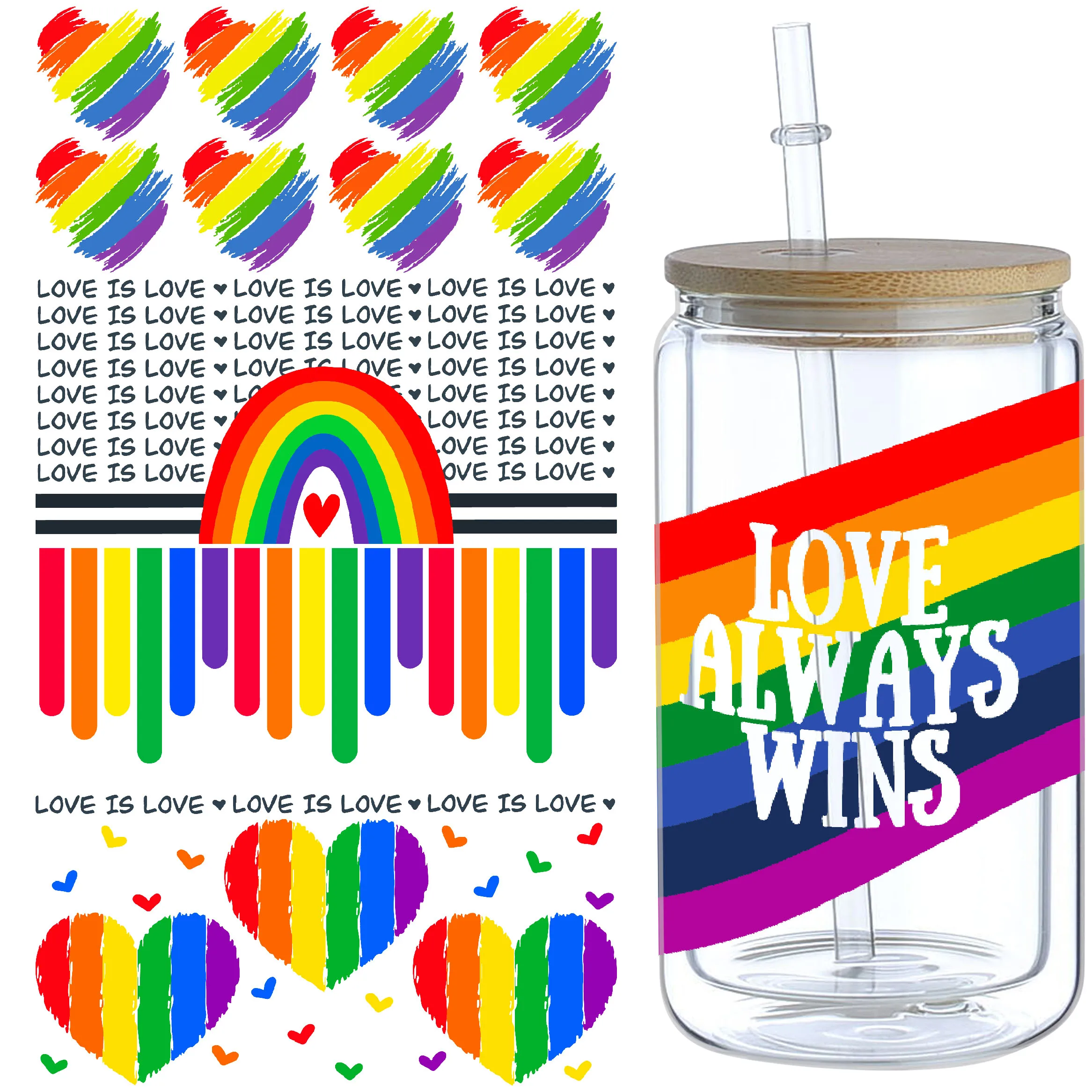 5 sheets of Rainbow,UV grade waterproof scratch-resistant self-adhesive paper,3D crystal DIY mugs,water bottles,glass cups