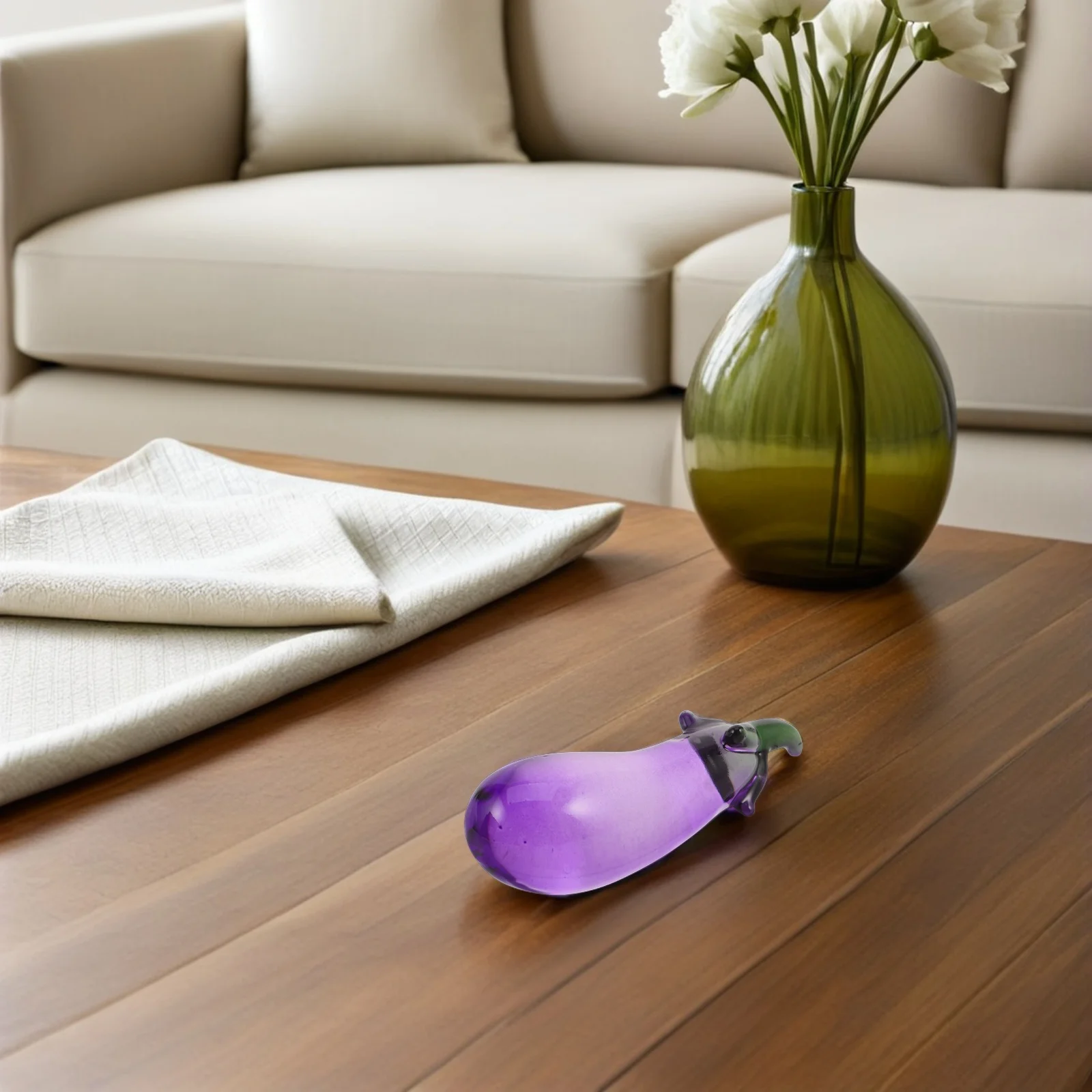 

Crystal Eggplant Decoration Realistic Purple Hand Blown Glass Artificial Vegetable Kitchen Centerpiece Glass Fruit Decor Feng