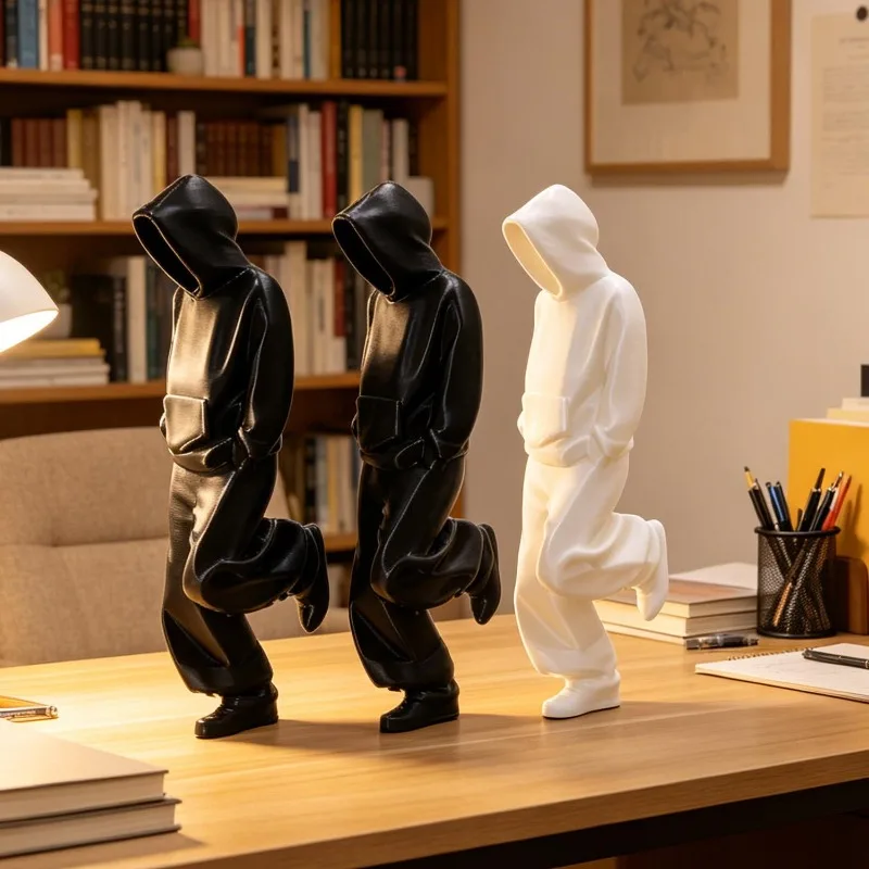 3D Printed Thinker Figurine Minimalist Modern Abstract Sculpture PLA Art Statue Black White Faceless Desk Decor Office Bookshelf