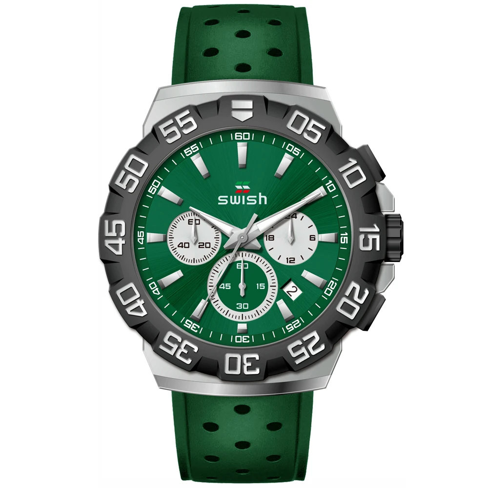 

SWISH Men Watches Top Brand Sport Green Vintage Chronograph Wristwatch Japan Quartz Clock Causal Reloj Hombre Calendar Date