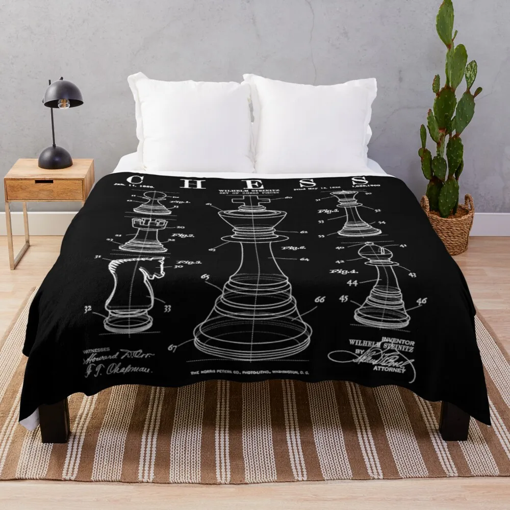 Chess King And Pieces Old Vintage Patent Drawing Print Throw Blanket Crochet Blanket Soft Plush Plaid Blankets For Sofa