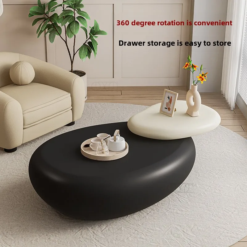 Pebble-shaped Rotating Coffee Table | Factory Wholesale Modern Cream Style Living Room Storage Table