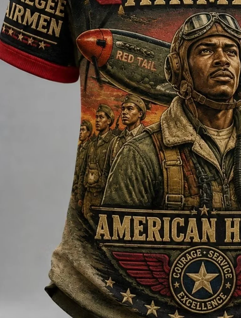 Tuskegee Airmen Red Tails American Hero Vintage Fighter Pilot Patriotic Graphic Crew Neck Short Sleeve T-Shirt, Men's Casual Top