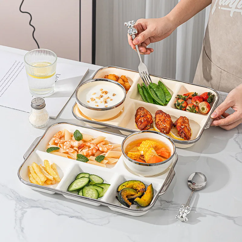 

High-End Ceramic Divided Plate for Single Person Meal Adult Fat Reduction Postpartum Household Fast Food Breakfast Plate
