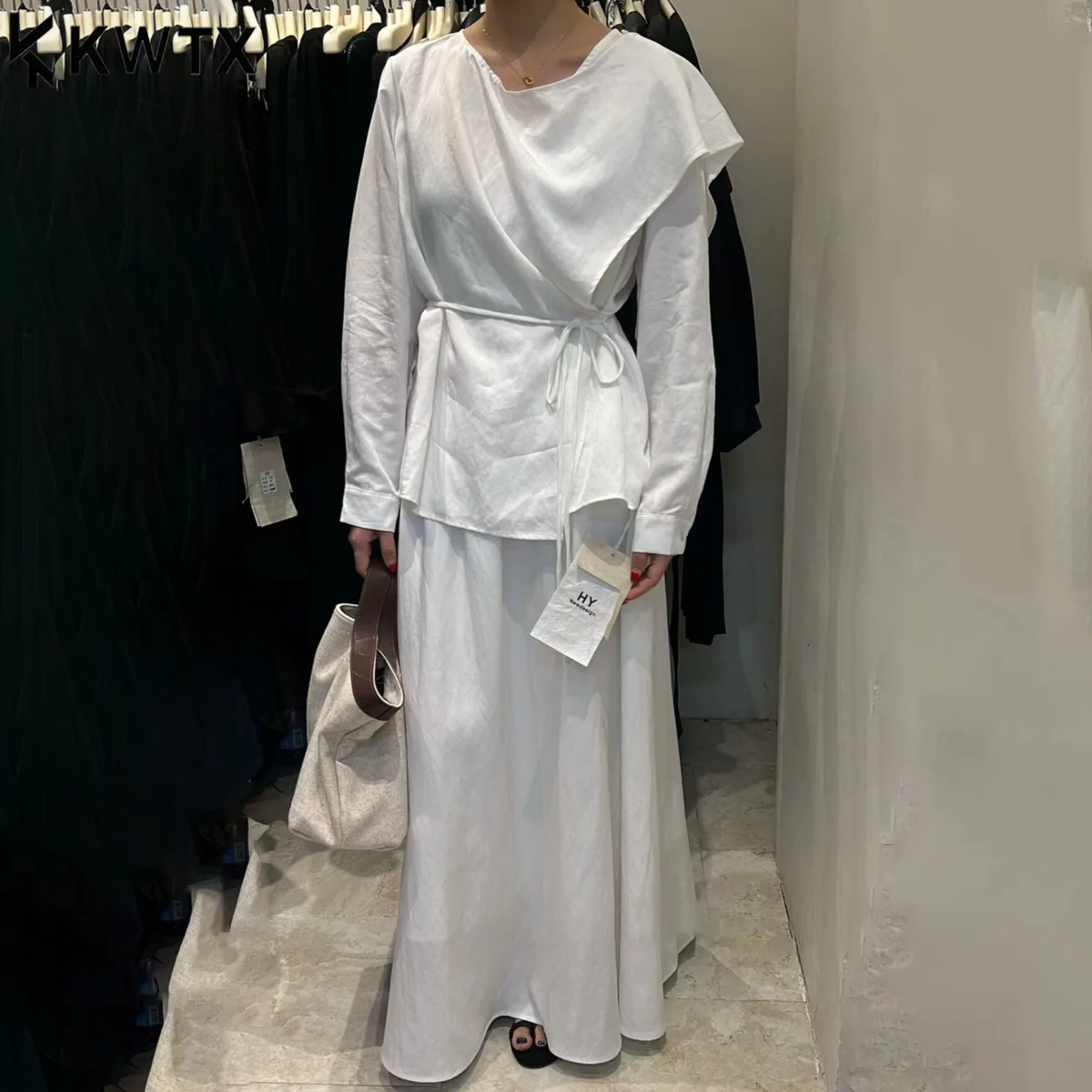 

KWTX 2025 Autumn Elegant Minimalist Tie-Waist Top & Skirt Set - Casual Wear, Trendy Two-Piece Outfit, Women's Fashion Loungewear