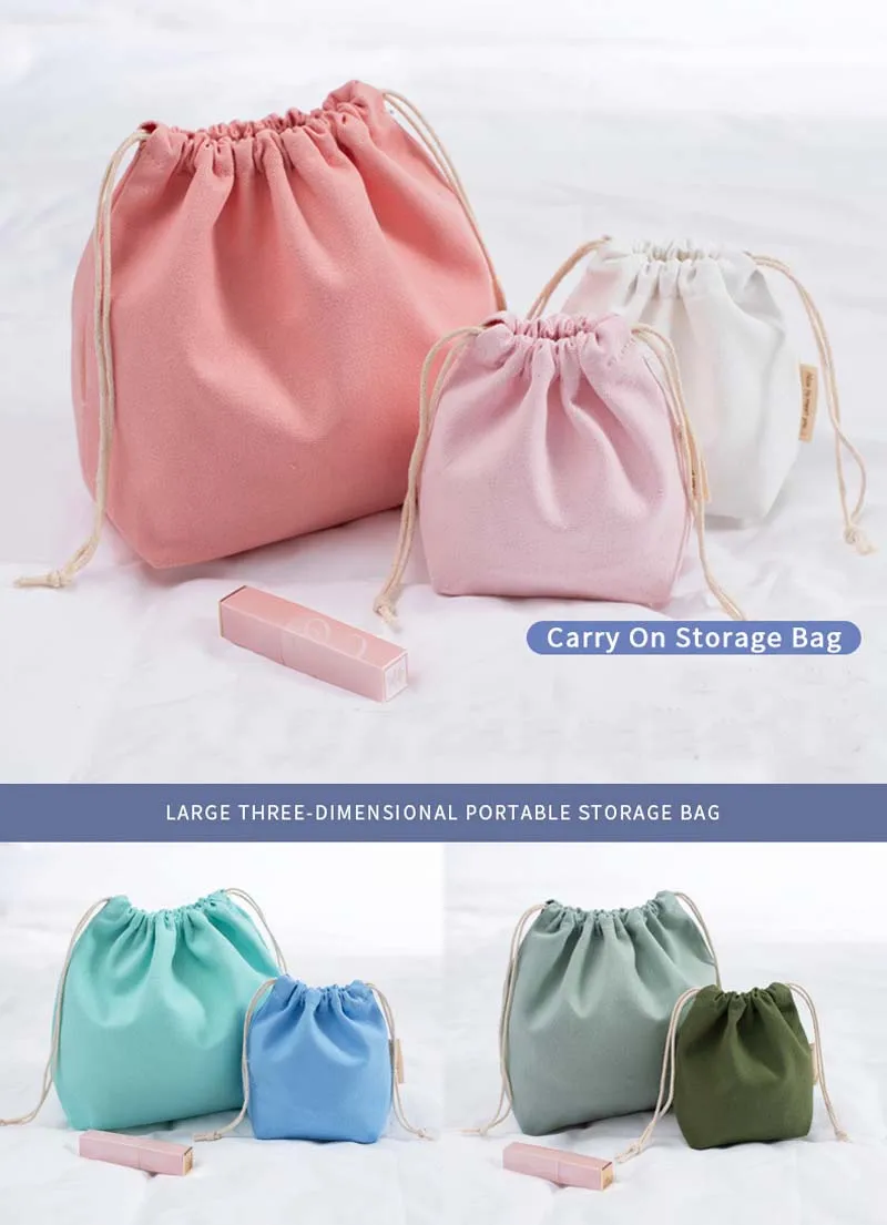 27*20cm Solid Drawstring Bag Pockets Eco Reusable Canvas Shopping Bags Women Travel Storage Bag Cotton Tote Pouch Jewelry Bag