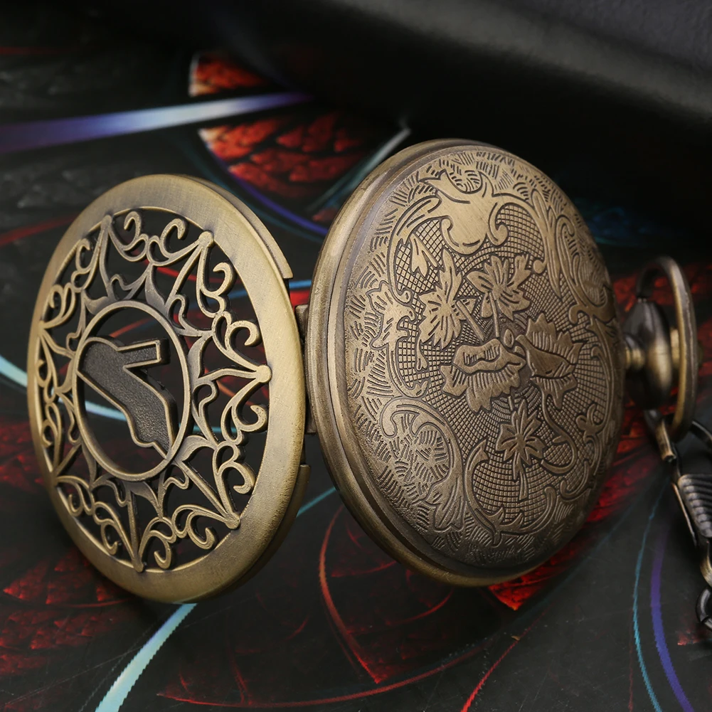 Antique Bronze Lady High Heels  Hollow Hunter Design Quartz Pocket Watch Pendant Necklace Clock Retro Women Pocket Clock Gifts