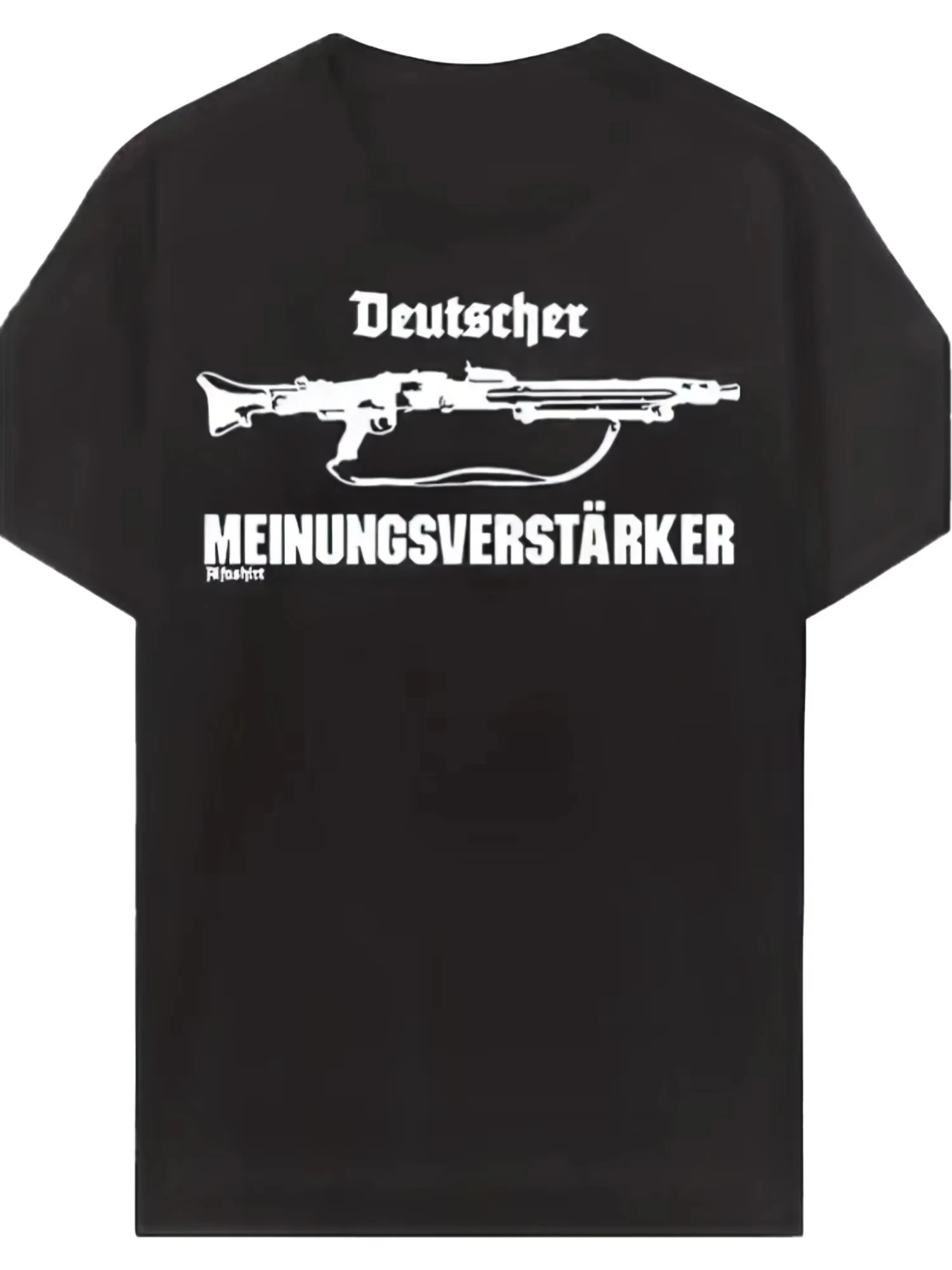 Schwarzes Herren-T-Shirt mit Grafik für deutsche Meinungsunterstützer und Gewehr-Design, auffälliger „Deutsche Meinung“-Slogan, Streetwear, Kurzarm