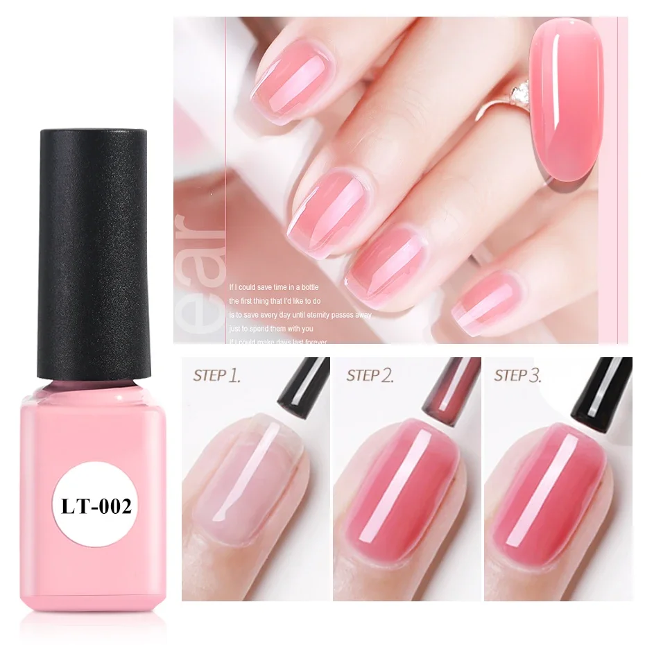 ยาทาเล็บเจลโปร่งแสง Nude สีชมพูสีแดงกึ่งถาวร UV Primer Top Coat JILT01-06