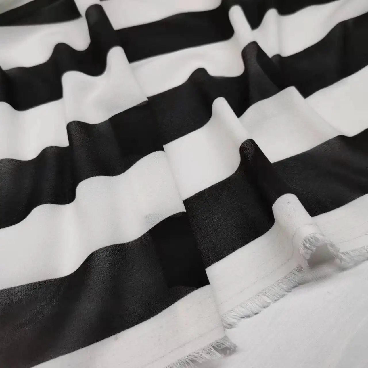 Wide Stripe Chiffon Dress Shirt Fabric 4CM Black White Streak Scarf DIY Sewing Material