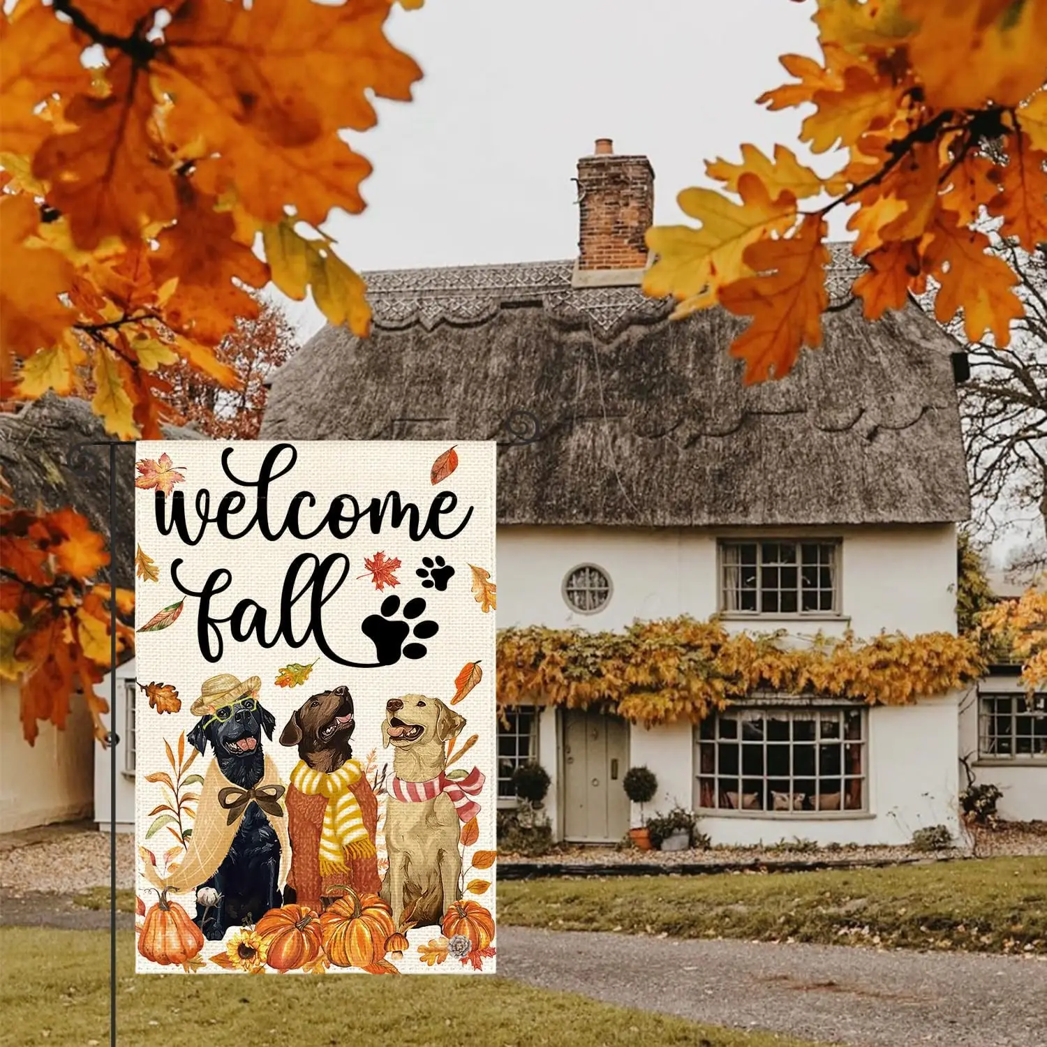 AVOIN colorlife Welcome Fall Dog Garden Flag 12x18 Inch Outside | Double Sided, Weather & Fade Resistant, Yard Outdoor D llp