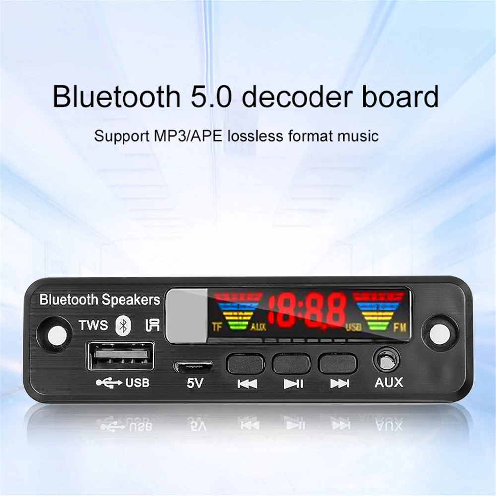 TWS Bluetooth 5.0 APE/MP3 Decoder Board 5V Wireless FM Radio MP3 Player Support TF Card USB AUX Audio Decording Board Handsfree