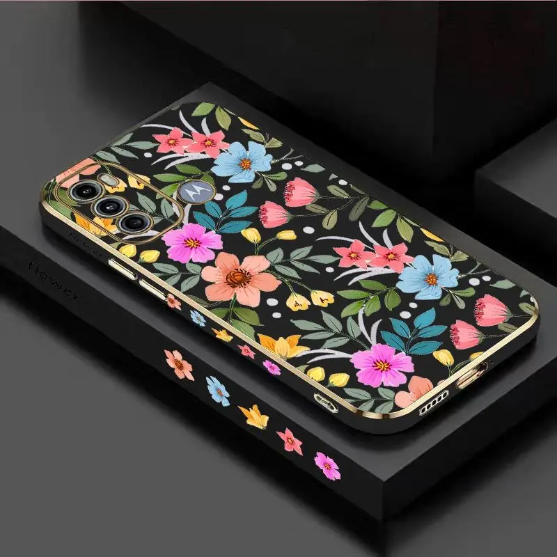 Color Flower Luxury Plating Phone Case For Motorola Moto G60 G53 G52 G50 G42 G30 G20 G22 G52 E20 G9 Play Cover