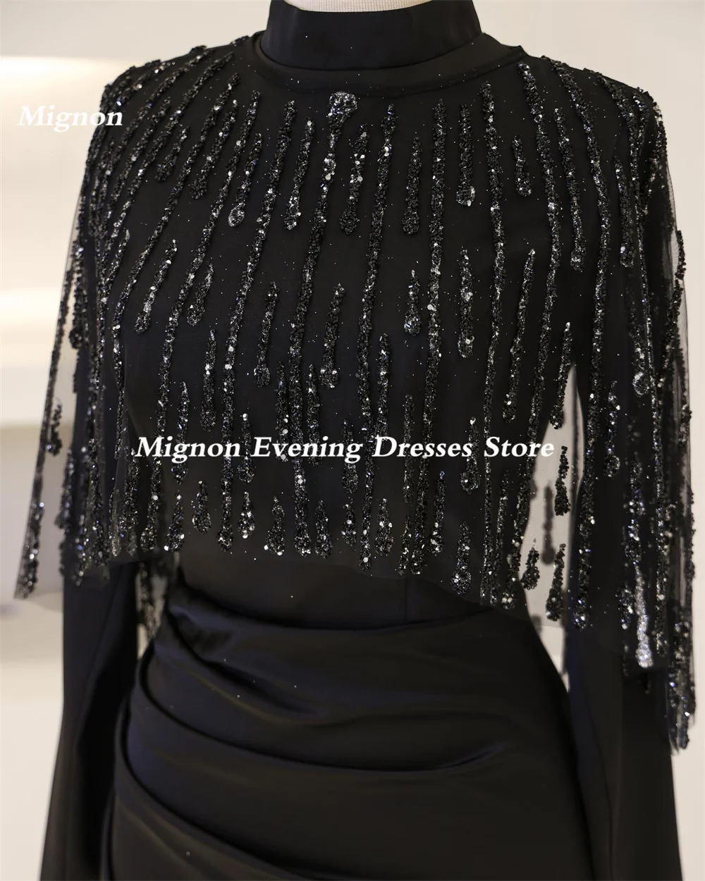 Mignon Satijn Zeemeermin O-hals Kant Ruche Formele Prom Jurk Enkellange Luxe Avond Formele Elegante Feestjurk Voor Vrouwen 2023