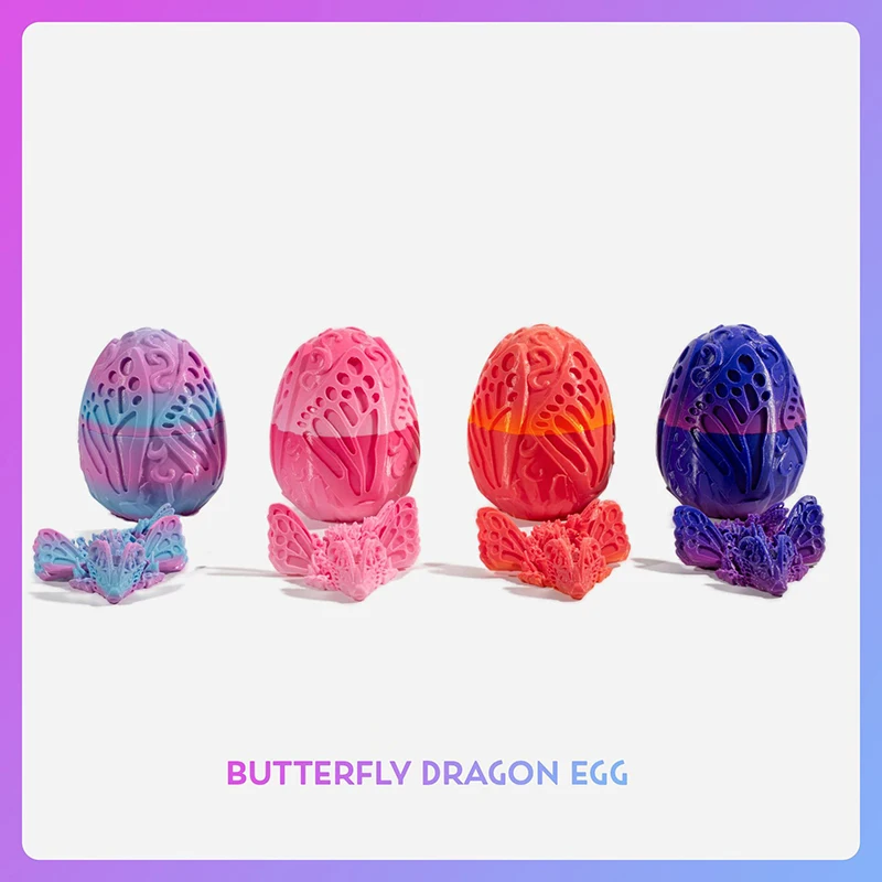 Creative Fun 3D Printable Mythical Butterfly Dragon Egg Set Gemstone Dragon Model Desktop Decoration Ornament Kids Birthday Gift