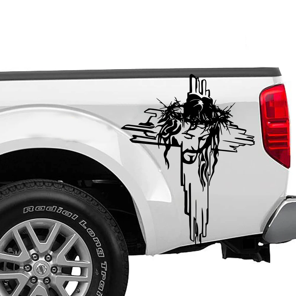 Cross with Jesus Crow Christian Car Sticker Religion Bible Verse Auto Vehicle Decal for Pickup Tailgate Hood Door Vinyl Decor - view 2