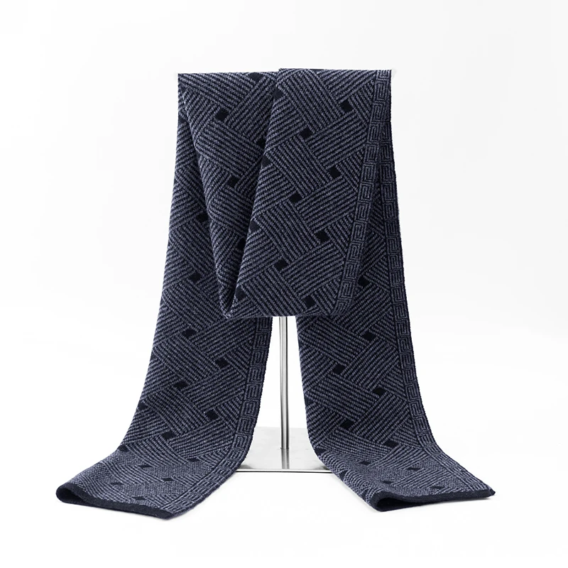 100% الكشمير وشاح من الصوف الشتاء الدفء شال طويل التفاف الرجال الموضة مخطط لينة الأغنام الصوف الحياكة الأوشحة 180 سنتيمتر طول #6