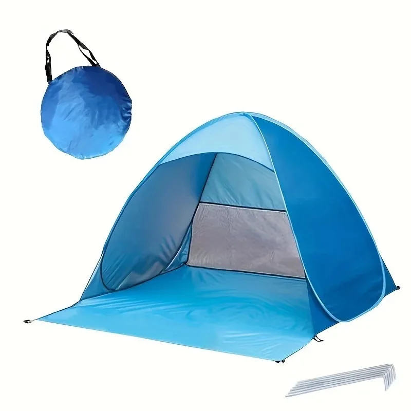 Carpa de Playa Portátil Plegable con Bolsa de Almacenamiento, Carpa Ligera y Resistente para Exteriores, Carpa de Playa Plegable para Acampar y Hacer Senderismo