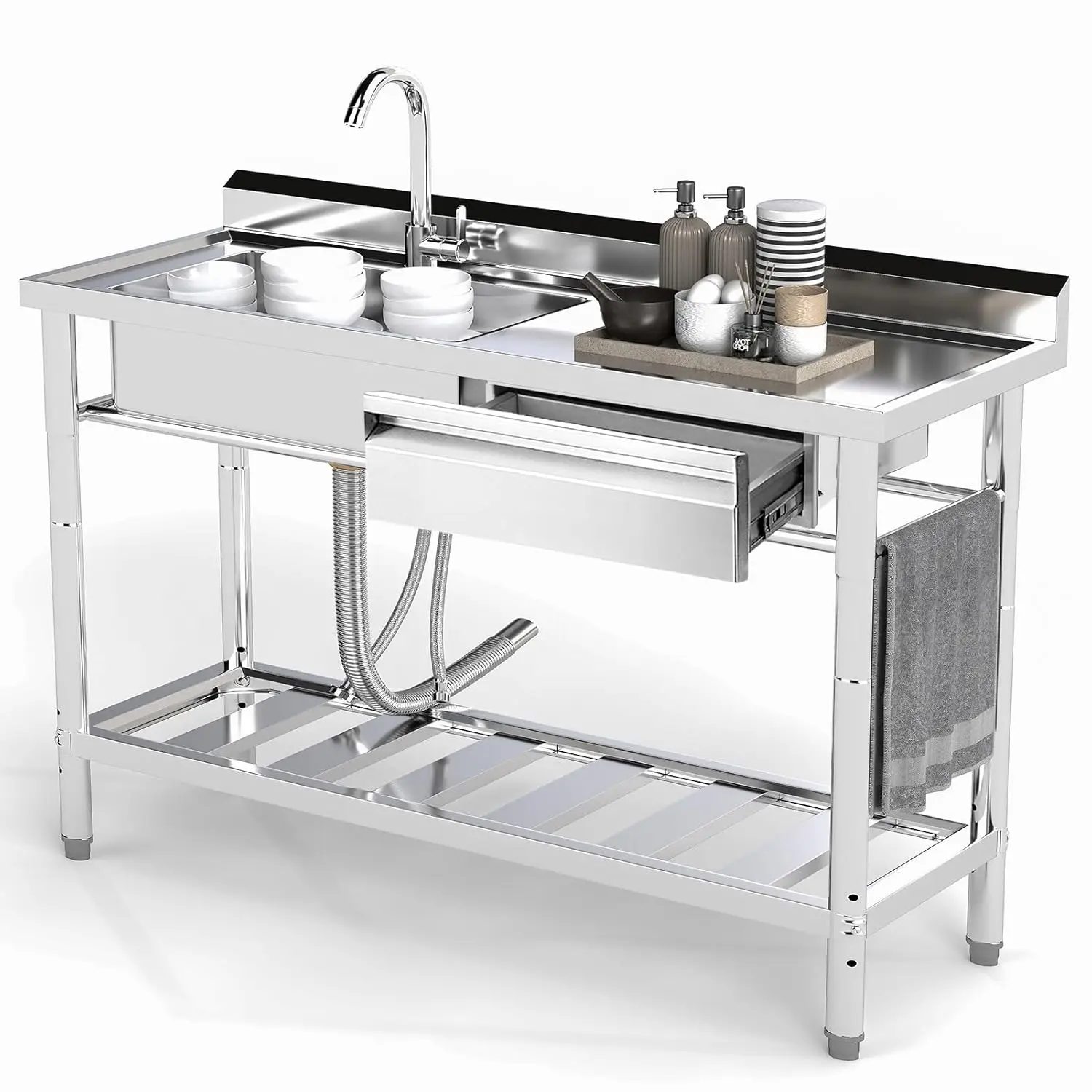 

Мойка из нержавеющей стали, 47,2 дюйма, отдельностоящая, с одной чашей, для кухни, с подключением к холодной и горячей воде, правосторонняя, на заказ