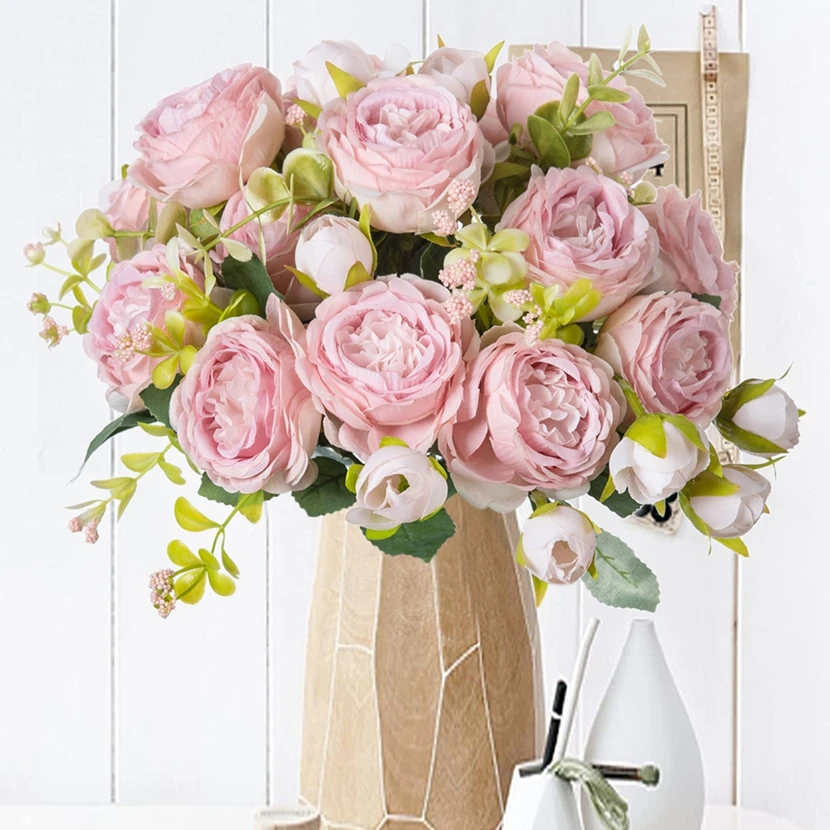 

1PC Artificial Flowers Fake Silk Peony Vase Flower Bouquets Home Room Decoration Garden Flower Wreath Wedding Bridal Accessories