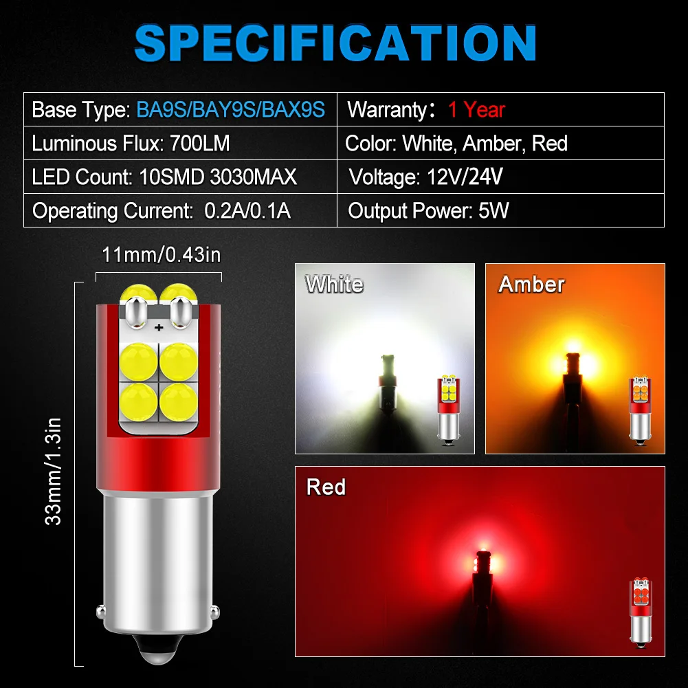 NAO BA9S LED T4W BAX9S H21W BAY9S 5W 700LM Car Interior Light 12V 24V T2W T3W H5W H6W Auto Parking DRL Fog License Plate Bulb