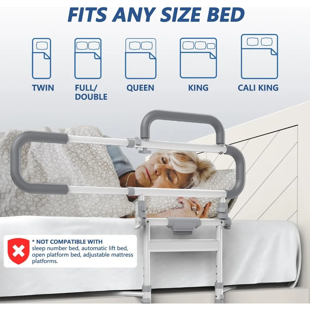 حاجز سرير قابل للتعديل وقابل للطي لسلامة المسنين - يناسب جميع أحجام السرير مع جيب تخزين