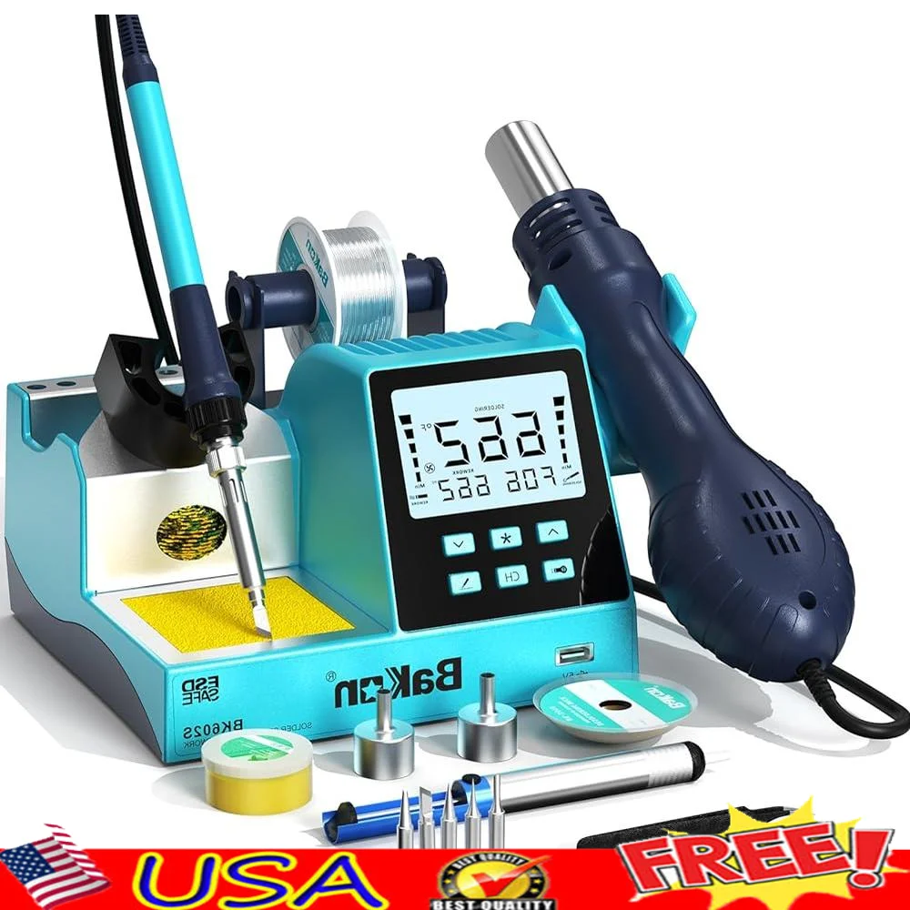 2-in-1 Soldering Station Hot Air Rework Station Soldering Iron Kit PID Temperature Control Soldering Practice Desoldering Tools