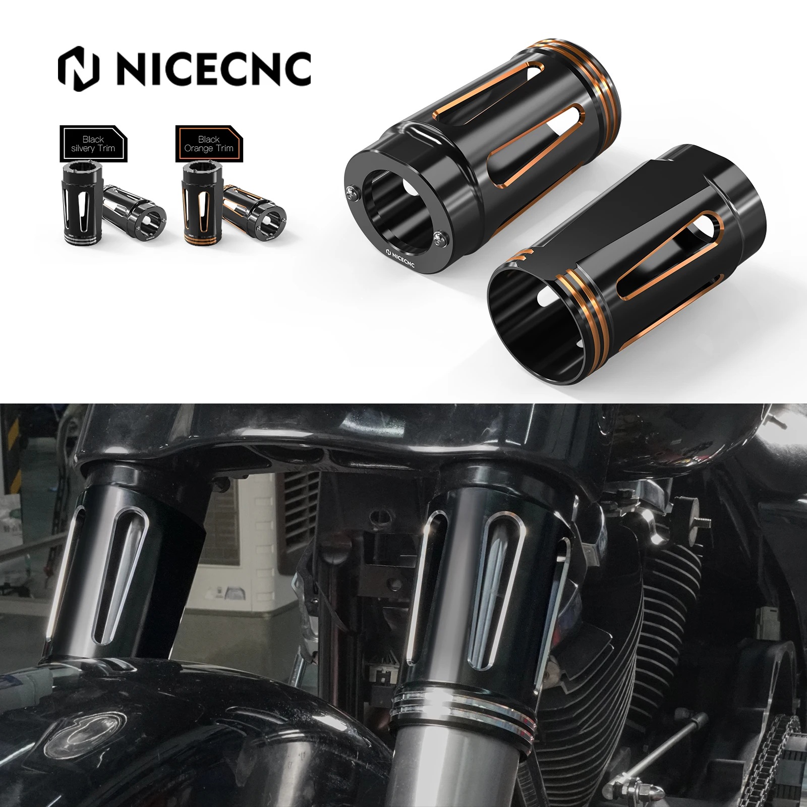 NICECNC Aluminium Fork Boot Cover for Harley Street Glide FLHX 2014-2024 Road King Police FLHP 2014-2024 Road Glide Limited