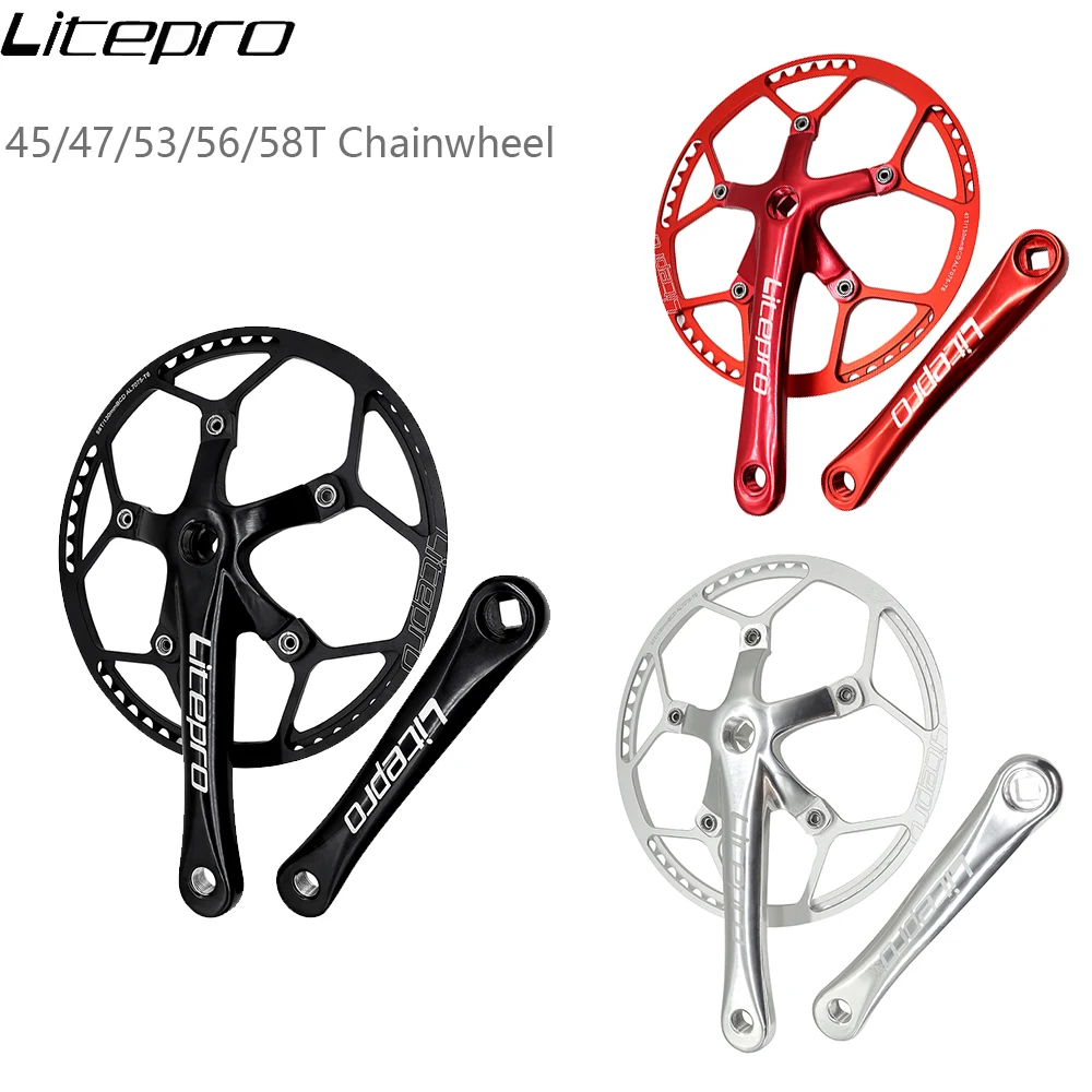 Litepro 45/47/53/56/58T Single Chainring Crankset 130BCD Chainwheel Crank MTB Road Bike Crankset Integrated Bicycle Parts