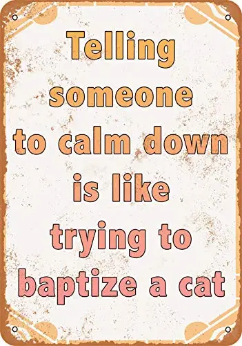Metal Sign - Telling Someone to Calm Down is Like Trying to Baptize a Cat - Vintage Look