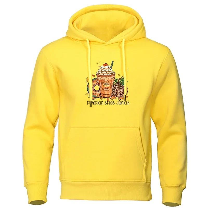 Men's High Quality Pumpkin Spice Junkie Printed Hooded Sweatshirts Creative Printed Men's Street Sweatshirts Male Y2k Clothing