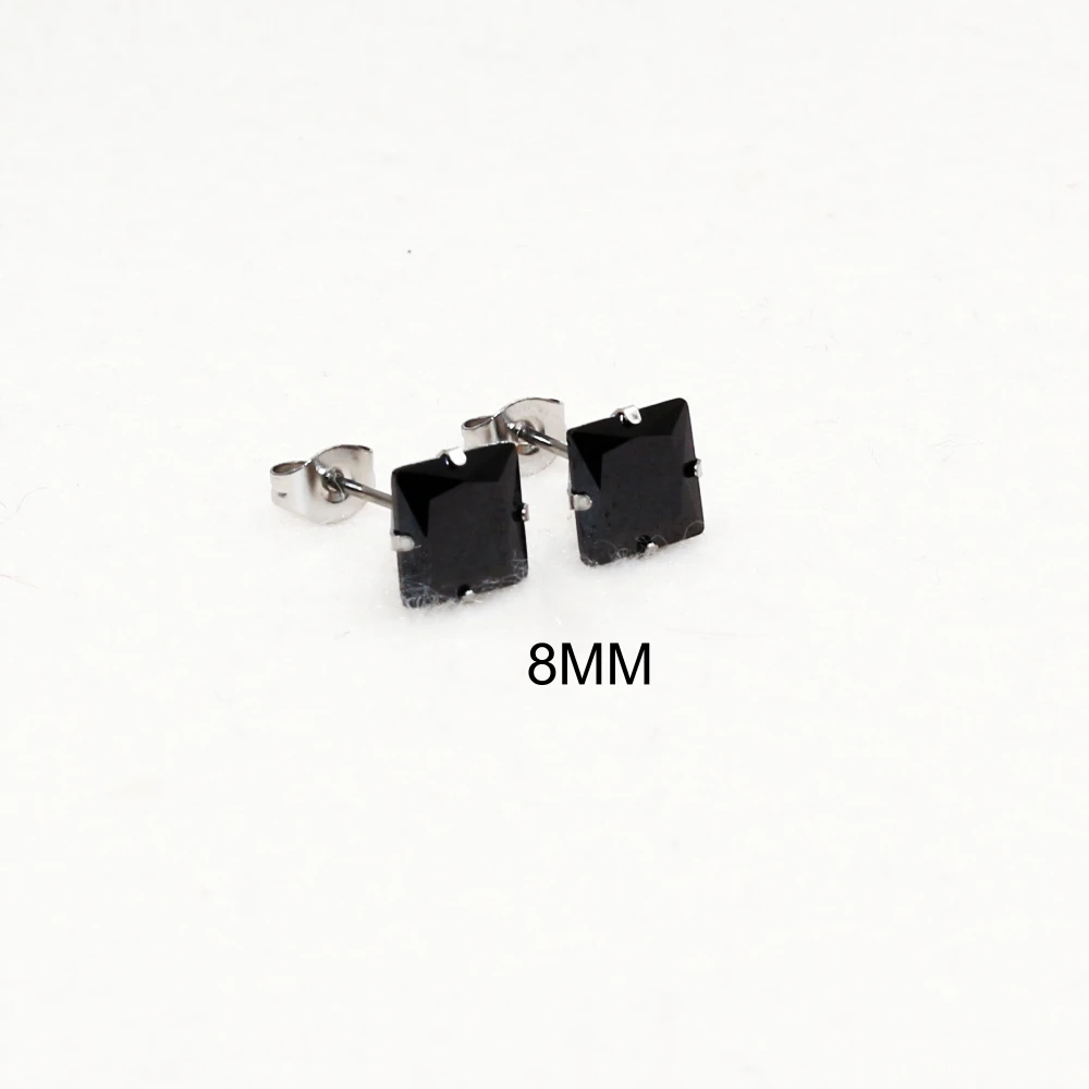 Kurze Ohrstecker für Damen und Herren aus Edelstahl mit schwarzen AAA-Zirkonia-Steinen, verblasst nicht, allergiefrei – Detail 9