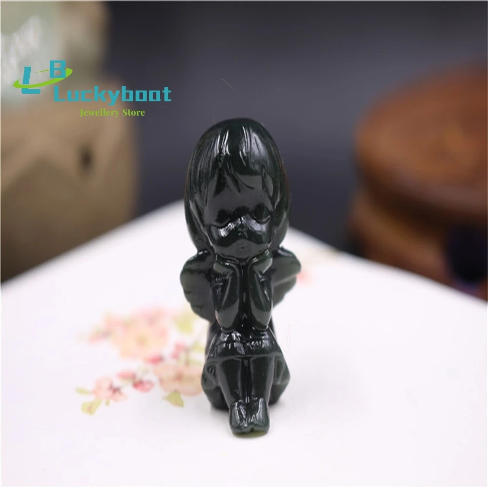 Natural Xinjiang Hetian Jade Sapphire Doll Child Angel Ink  Wholesale Cute Pet Pendant