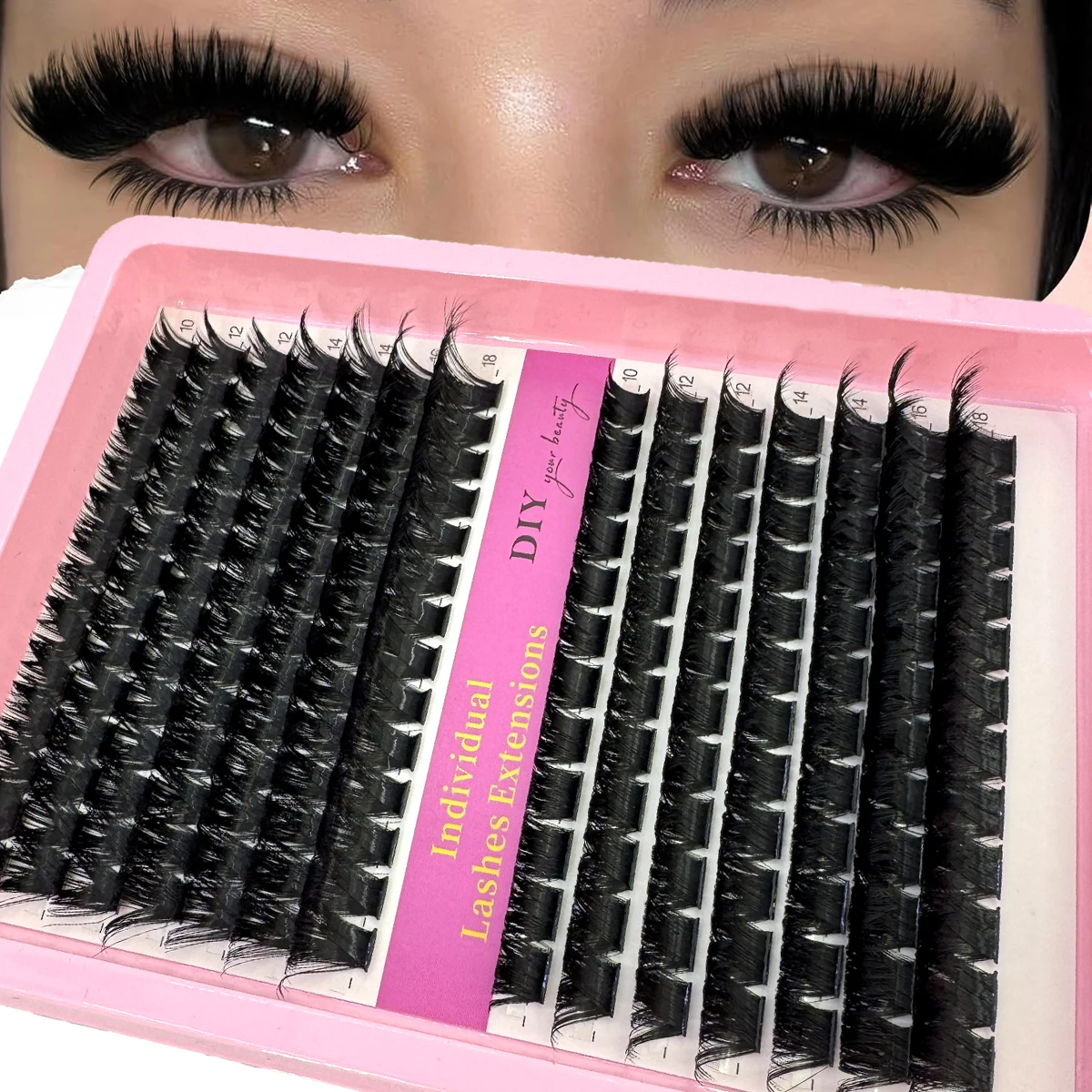 HBZGTLAD 60D-200D Mix Wimpern Cluster 10-18mm Mix Wispy Einzelne Wimpern Extensions 14 Reihen DIY Nerz Falsche Wimpern Make-Up
