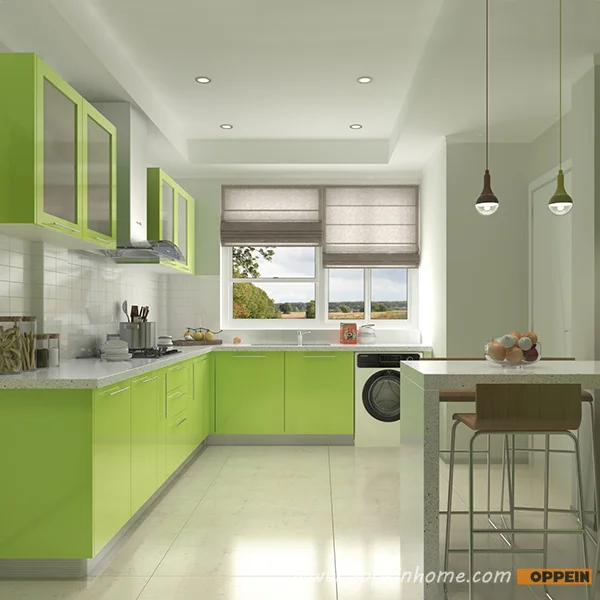 

Guangzhou OPPEIN Green Lacquer Kitchen Cabinets Wholesale