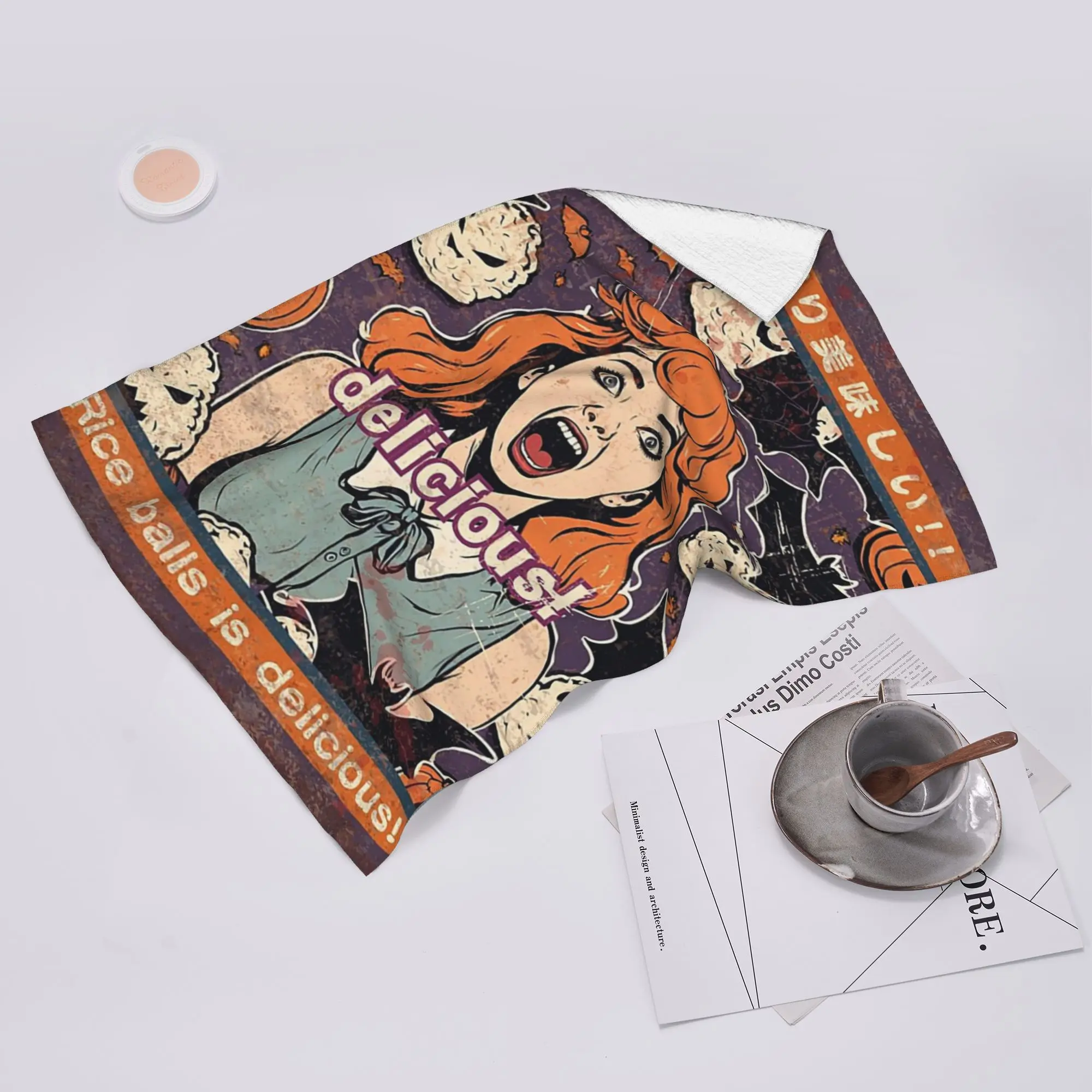 Custom Rice balls is delicious! Halloween girl version Soft Face Towel Quick Dry Pool Bath Cotton Towels Breathable