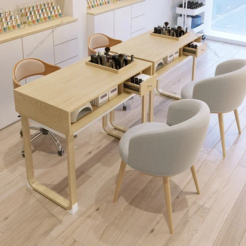 Nordic Wood Nail Tables Iron Art Cream Style Manicure Storage Nail Tables Japanese Reception Desks Salon Furniture Nagel FYMT
