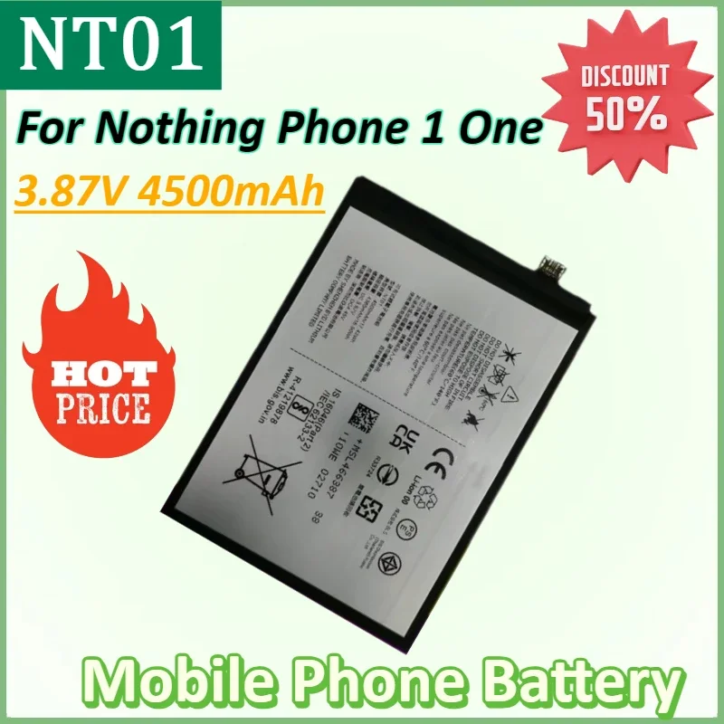 

Новый NT01 3,87 В 4500 мАч высококачественный аккумулятор для телефона Nothing NT01 Nothing Phone 1 One аккумуляторы для мобильных телефонов
