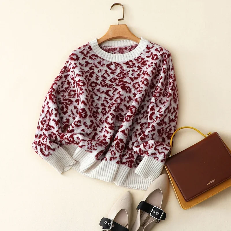 

aliaga high quality 100% cashmere pullovers winter new styles leopard sweaters women knit casual brand loose warm knitwear