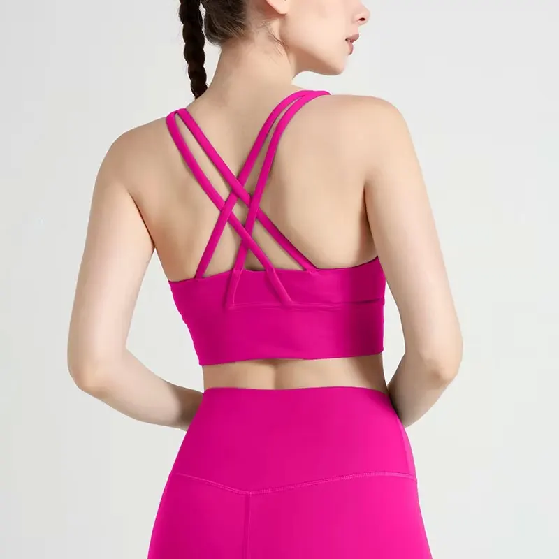 Nowe letnie seksowne biustonosze sportowe dla kobiet Fitness Kamizelka sportowa Top Cross Back Yoga Bra Running Fitness Oddychający, odporny na wstrząsy biustonosz do jogi