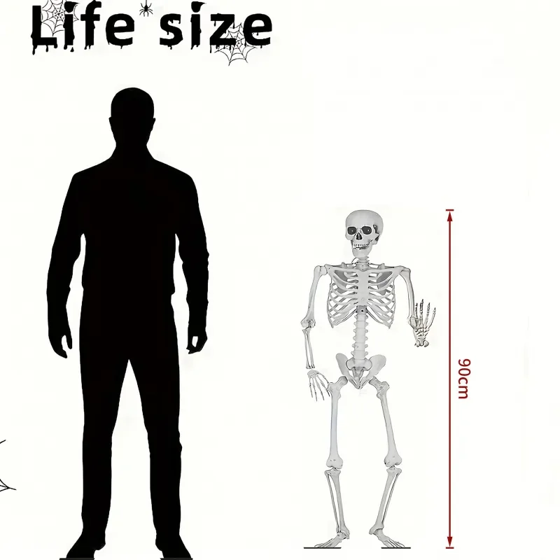 Full Life-Size Home Evil Party Decoration Horror Scary Movable Big Skull 90cm Movable Skeleton Ornament Toys Decorative Ornament