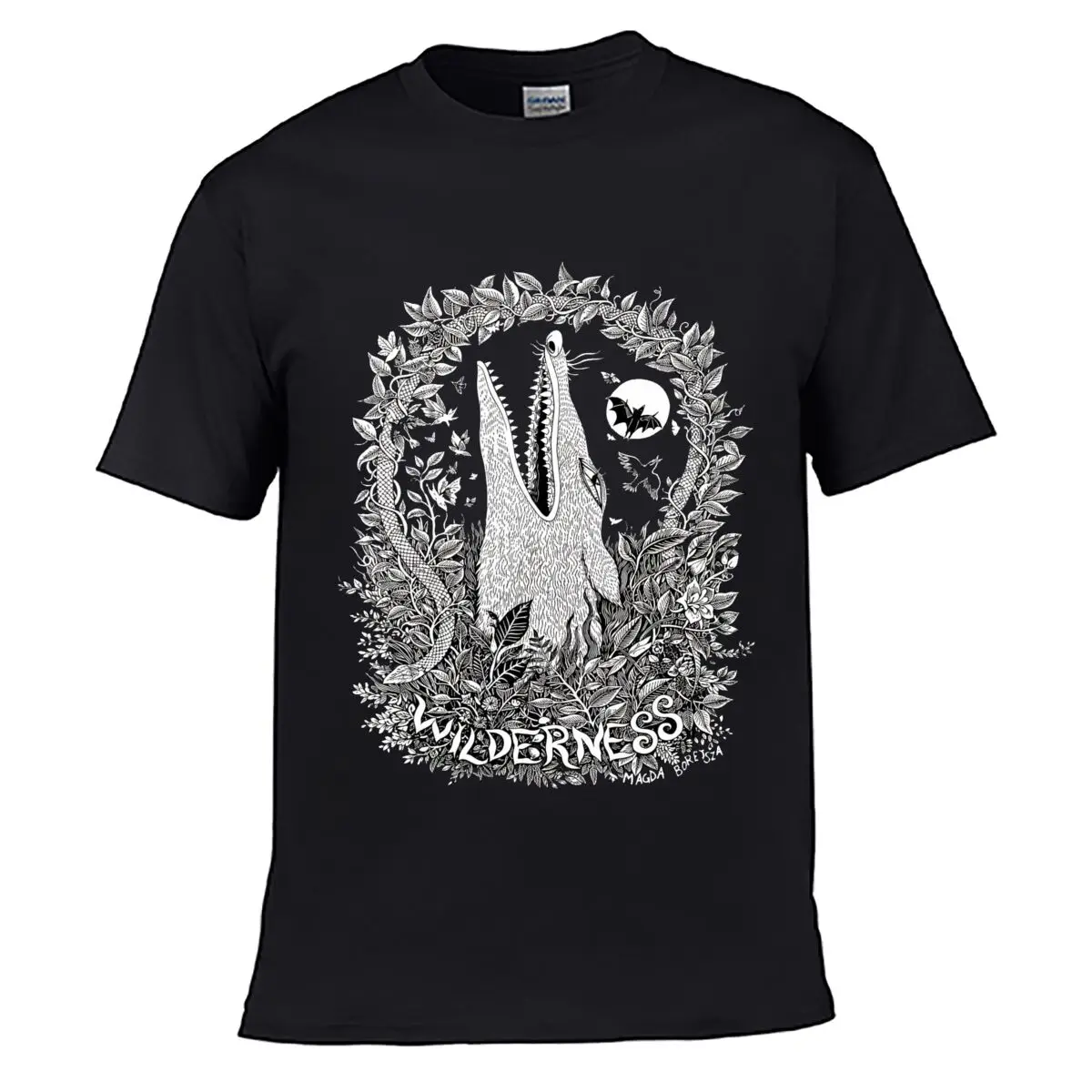 WILDERNESS Creature Forest Leaves Bat Nature Illustration Loose Vintage Distressed Washed Casual Tee