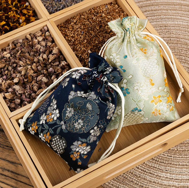 الرباط الرباط حقيبة المنسوجة النسيج الحرير الديباج حقيبة المجوهرات الأزهار التطريز حقيبة المجوهرات لينة للمنزل هدايا الفتيات