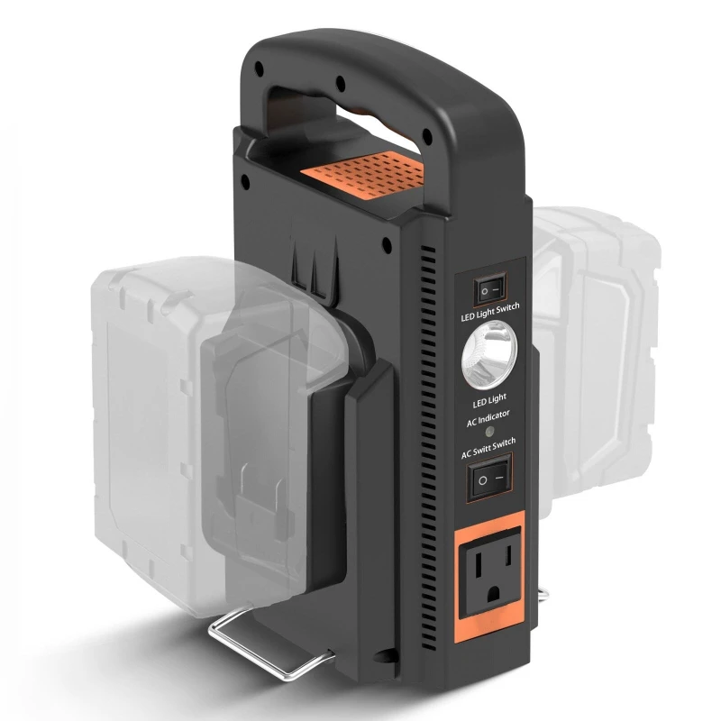 

LED Portable Power Station Dual-Channel Power Inverter with LED Work Light for Makita/DW/Milwaukee/Bosch 18/20V Li-ion Batteries