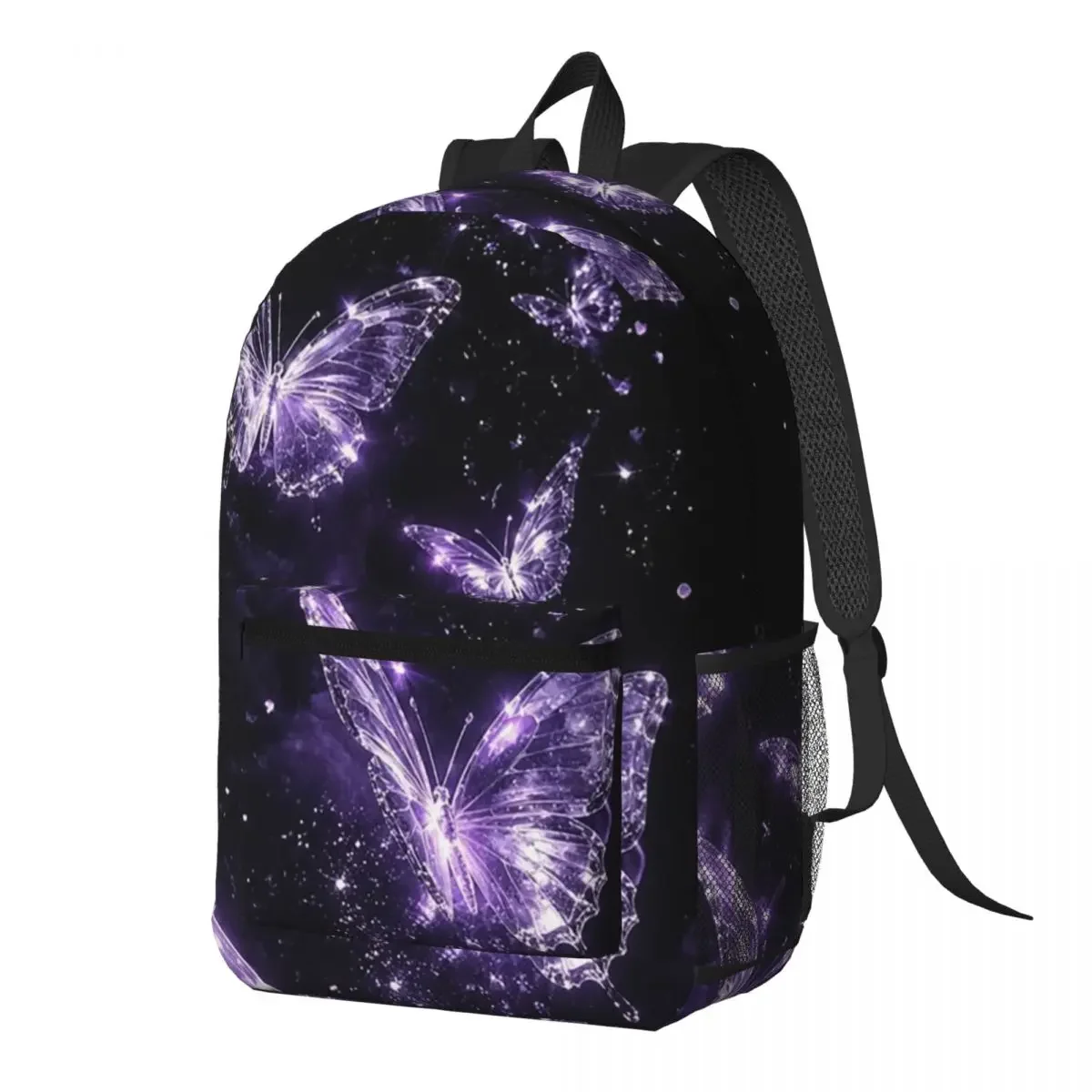 Purple Glowing Butterfly Pattern Backpack Daypack Large Capacity Boys Girls BookBag School Bag Shoulder Bags for Men Women