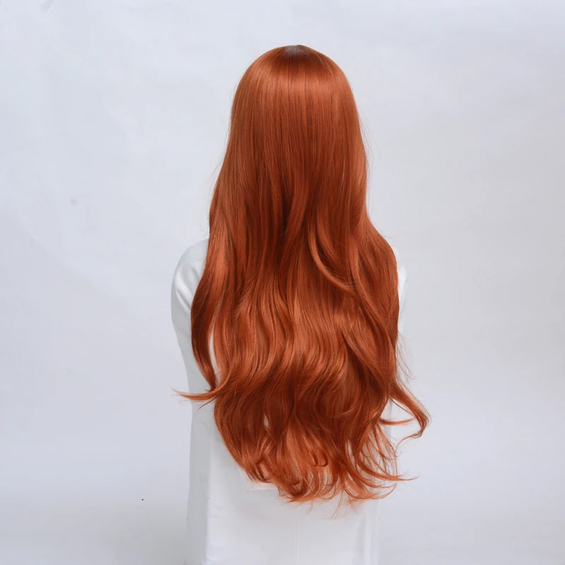 SuQ Synthetic Women\'s Copper Red Wig Hair Synthetic Natural Cosplay Party Long Wave Middle Part Heat Resistant Daily Wigs