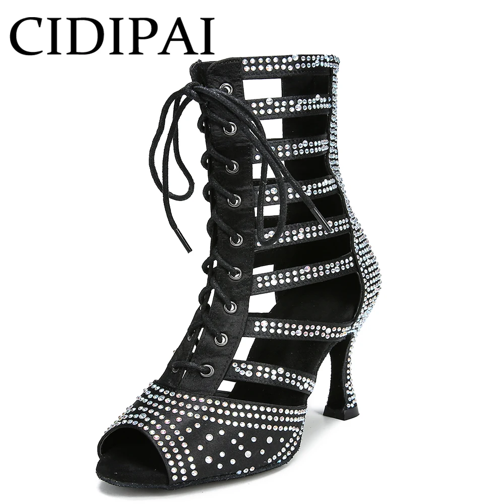 CIDIPAI Female High Top Latin Dance Shoes Rhinestone Salsa Tango Ballroom Dance Boots Jazz Pole Dance Boots  Party Dance Shoes