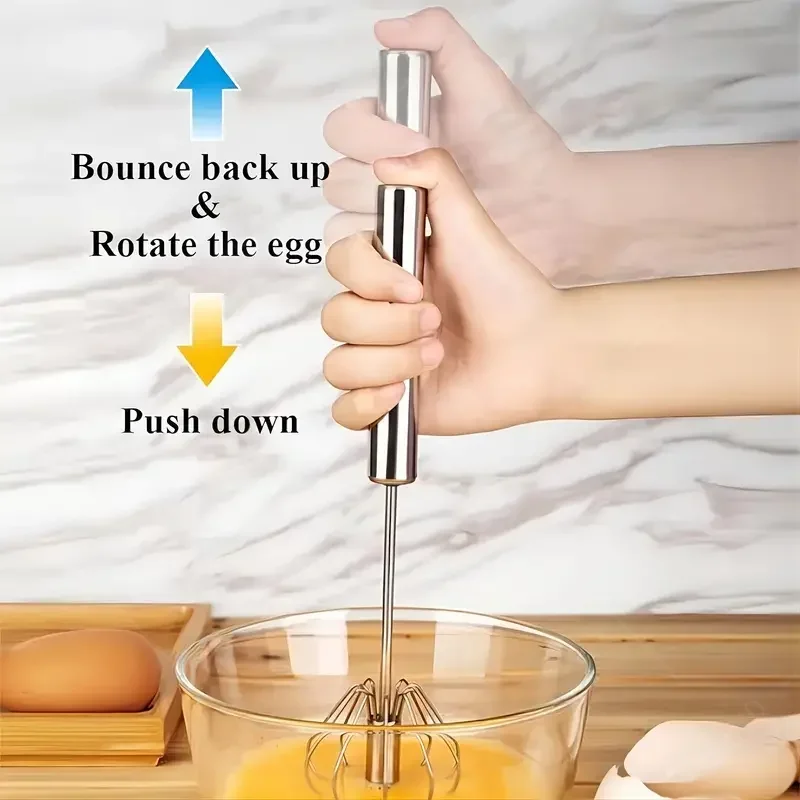 Stainless Steel Whisk Egg Beater Semi-Automatic Egg Cream Whisk Press Rotary Whisk Kitchen Baking Manual Flour Stirring Stick